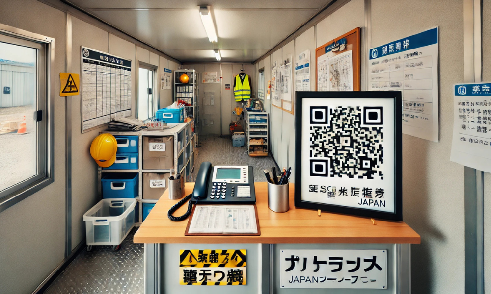 受付カウンターに、インターネットに接続されたパソコンとハンド型バーコードリーダーをUSBケーブルで接続