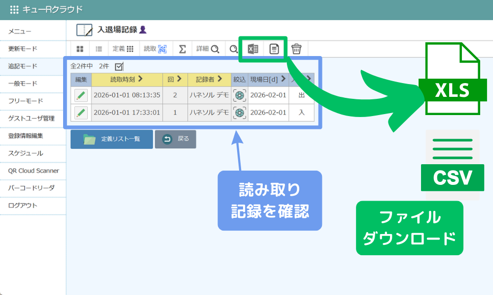 いつ、誰が、入場口でQRコードをかざした記録を確認