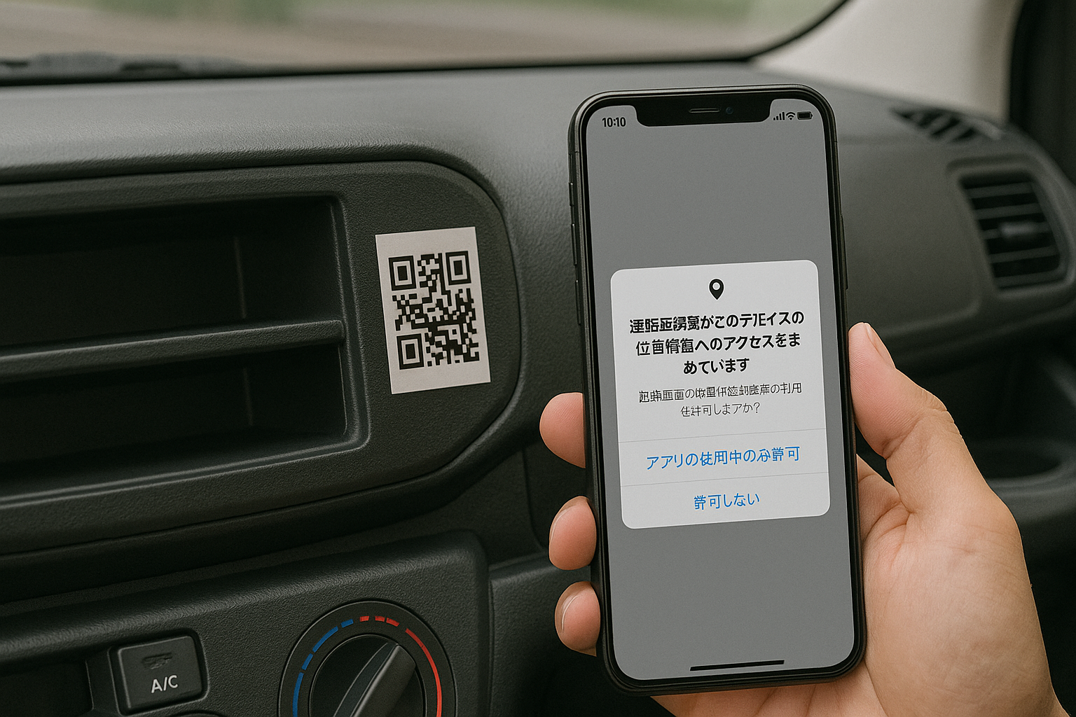 スマートフォンから位置情報の許可ダイアログ