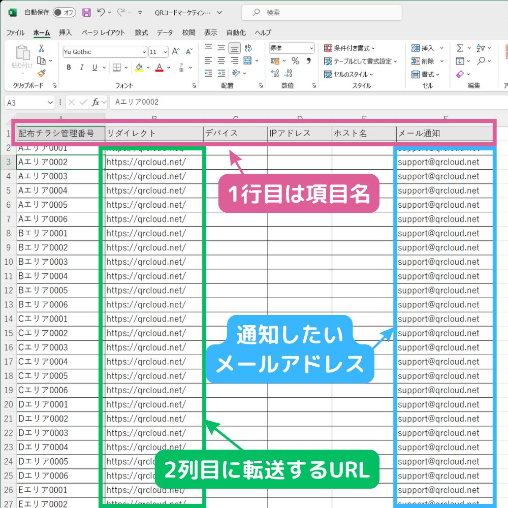 DM配布先リストExcelファイル準備