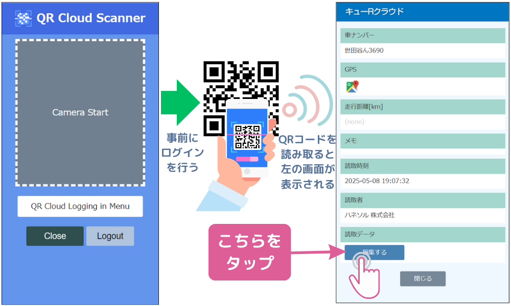画面内にある「読み取り編集」ボタンを押す