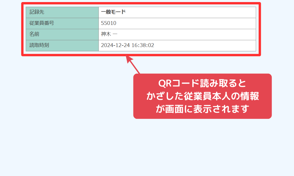 画面に従業員情報が表示され、データベースに記録